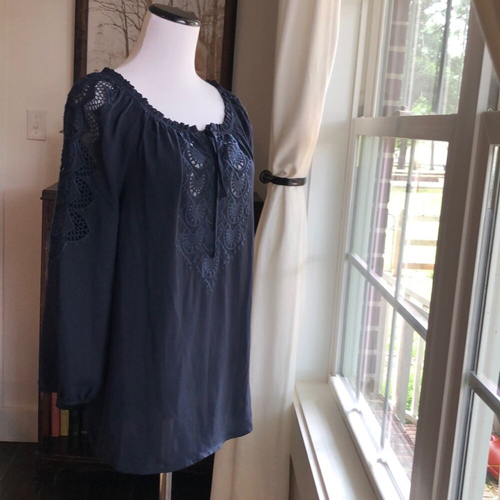 Cynthia Rowley Navy Blue Peasant Top, Size S
